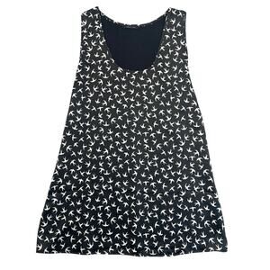 West Kei Black Bird Print Sleeveless Tunic Tank Top Lightweight Blouse - XL